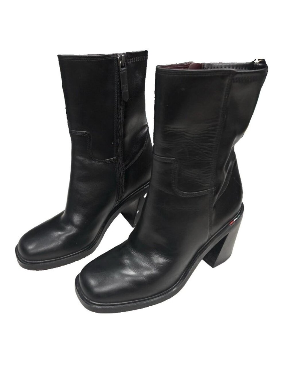 Franco Sarto Penelope Black Leather Side Zip Boots Square Toe Solid US 8 Brats